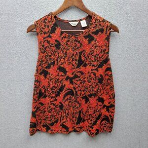 Laura Ashley Woman Sleeveless Orange & Black Floral Pattern Tank Top 1X